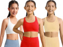 BRAAFEE Pack of 3 Girls Non Padded fully stretchable High Coverage Bra (Multicolor) Girls Sports Non Padded Bra