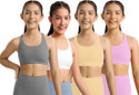 BRAAFEE Pack of 4 Girls Non Padded fully stretchable High Coverage Bra (Multicolor) Girls Sports Non Padded Bra