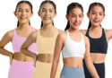 BRAAFEE Pack of 4 Girls Non Padded fully stretchable High Coverage Bra (Multicolor) Girls Sports Non Padded Bra