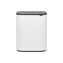 Brabantia Bo Touch Top Kitchen Trash Can with Dual Compartments | White | 2 x 8 Gal Inner Buckets | Soft-Close Garbage Can, Light Touch Opening, Stay-Open Lid | Fits Against Wall | + Trash Bags