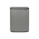 Brabantia Bo Touch Top Kitchen Trash Can with Single Compartment | Mineral Gray | 16 Gal Inner Bucket | Soft-Close Garbage Can, Light Touch Opening, Stay-Open Lid | Fits Against Wall | + Trash Bags