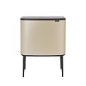 Brabantia Bo Touch Top Kitchen Trash Can with Dual Compartments &amp; Raised Legs | Metallic Gold | 3 + 6 Gal Inner Buckets | Soft-Close Garbage Can, Stay-Open Lid | Fits Against Wall | + Trash Bags