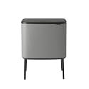 Brabantia Bo Touch Top Kitchen Trash Can with Three Compartments &amp; Raised Legs | Mineral Gray | 3 x 3 Gal Inner Buckets | Soft-Close Garbage Can, Stay-Open Lid | Fits Against Wall | + Trash Bags