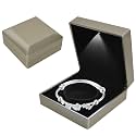 Bracelet Box with LED Light, Velvet Jewelry Pendant Necklace Bangle Light up Storage Display Case, Luxury LED Light Bracelet Gift Box, for Proposal Engagement Wedding Anniversary, 10*10*5cm, Gold