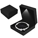 Bracelet Box with LED Light, Velvet Jewelry Pendant Necklace Bangle Light up Storage Display Case, Luxury LED Light Bracelet Gift Box, for Proposal Engagement Wedding Anniversary, 10*10*5cm, Black