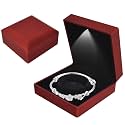 Bracelet Box with LED Light, Velvet Jewelry Pendant Necklace Bangle Light up Storage Display Case, Luxury LED Light Bracelet Gift Box, for Proposal Engagement Wedding Anniversary, 10*10*5cm, Red