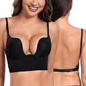 Brachy Womens Low Back Wire Lifting Deep U Shaped Plunge Backless Bra with Convertible Clear Straps Every Day Bra