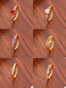 brado jewellery heart shape crystal ring  adjustable  pink green blue white  yellow brass diamond gold plated ring set