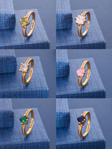 brado jewellery heart shape crystal ring  adjustable  pink green blue white  yellow brass diamond gold brass plated ring set