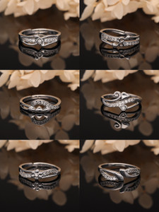 brado jewellery silver 6 pcs ad american diamond adjustable rings combo set for women  girls brass diamond silver rhodium plated ring