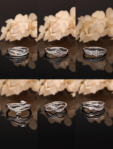 brado jewellery silver 6 pcs ad american diamond adjustable rings combo set for women  girls brass diamond brass plated ring