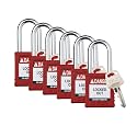 Brady Safety Lockout Padlock Sets - 6 Pack - Red - Keyed Different Safety Lockout Padlocks - 1 Key Per Lock - SDPL-RED-38ST-KD6