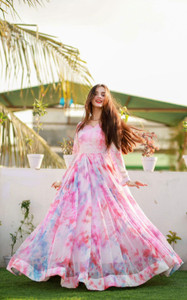 BrahmaniFabric Floral Print Printed Georgette Stitched Anarkali