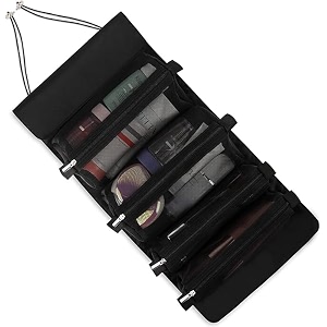 brain freezer double layer travel cosmetic bag makeup pouch for women travel organizer cosmetics case toiletry bags for girls_ black