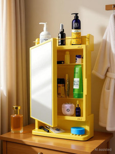 branco  mirror cabinet  storage  bathroom organizer  golden  plastic glass wall shelf number of shelves - 6 gold