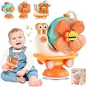 Brand Conquer Suction Cup Spinner Toys Sensory Montessori Educational Toys Cute Animal Food Grade Silicone Baby Bath Toys Convertible Push-and-Go Car Learning Activities Gifts for Baby (Orange)
