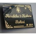 Branders Black acrylic 4mm thick round plate with 2mm thick golden acrylic embossed letters for home door entrance (WeatherProof) (18x12)