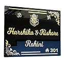 Branders Black acrylic 4mm thick round plate with 2mm thick golden acrylic embossed letters for home door entrance (WeatherProof) (24x16)