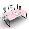 BrandFlex Mini Laptop Table for Bed, Study Table with Drawer, Tablet/Mobile Holder for Kids &amp; Adults (White-COTTED-Unicorn)