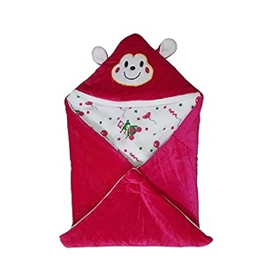 brandonn newborn super soft furry glacier hooded blanket cum wrapper for babies hot pink