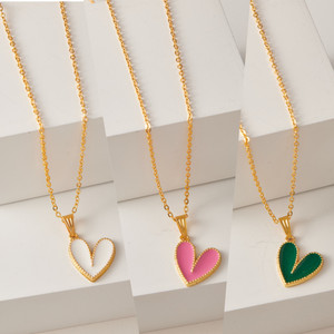 brandsoon brandsoon korean jewellery heart shape pendant pack of 3 girls and women gold-plated plated brass alloy chain