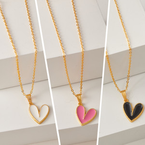 brandsoon korean jewellery heart shape pendant pack of 3 girls and women gold-plated plated brass alloy chain