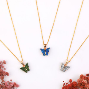 brandsoon butterfly shape pendant for women and girls pack of 3 gold-plated plated brass alloy chain