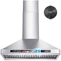 BRANO 36 Inch Wall Mount Range Hood 900 CFM with Voice/Gesture/Touch Control, Stainless Steel Vent Hood with 4 Speed, 4 Adjustable Lights, Ducted/Ductless Convertible