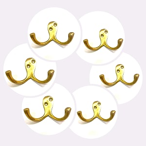 brask premium brass double pin cloth hanger wall mounted bathroom cloth hanger cloth wall hook door hooks for hanging keys clothes towel 2 inches golden satin 6