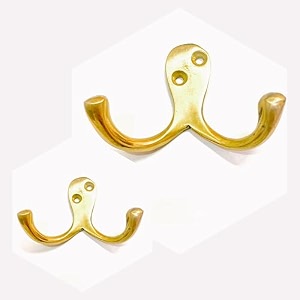 brask premium brass double pin cloth hanger wall mounted bathroom cloth hanger cloth wall hook door hooks for hanging keys clothes towel 2 inches golden satin 2