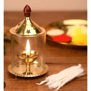 Brass Akhand Diya with Glass Cover 5
