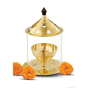 Brass Akhand Diya with Glass Cover 6