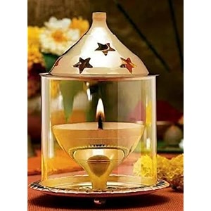 Brass Akhand Diya with Glass Cover 6