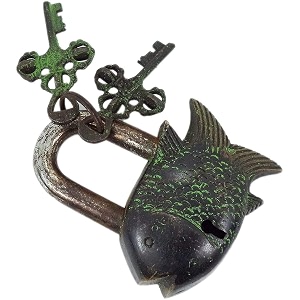 brass door padlock fully functional handmade antique design with keys unique collectible locks combination of style amp security small-fish-black