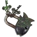 Brass Door Padlock Fully Functional Handmade Antique Design with Keys Unique Collectible Locks Combination of Style &amp; Security (Small-Fish-Black)