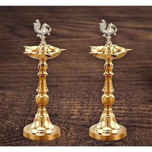 brass oil lamp kashi samayi peacock diya height 10 inch