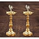Brass Oil Lamp Kashi Samayi Peacock Diya Height 10 Inch