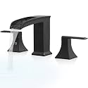 Brass High Flow Roman Bathtub Faucet Black Tub Faucet, Waterfall Bath Tub Faucet Set 3 Hole, Widespread Bathtub Faucets Deck Mount Bath Tub Faucets with 2 Knob, Pre-Installed Water Hose