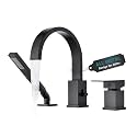 Brass Roman Tub Faucet with Sprayer, Deck Mount Bathtub Faucet with Hand Shower, 3 Hole Waterfall Tub Faucet with 360° Spout, Single Handle Tub Filler with 8 GPM High Flow, Matte Black