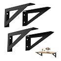 BRATA Black Metal Shelf Brackets 8 Inch, Brackets for Shelves, 4 Pack