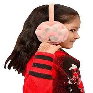 girl39s i boys foot print pattern winter outdoor wear adjustable size ear muffswarmer for kids ideal head accessory during winters light pink
