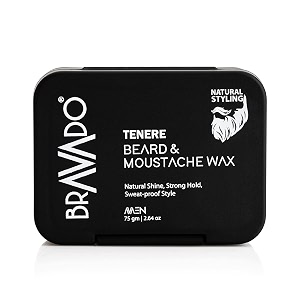 bravado tenere beard and mustache wax for men  strong hold beard wax  natural finish mustache wax for shape and style 75g