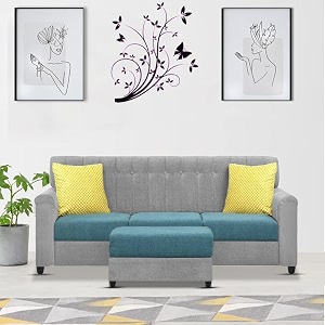 braxton rogenio 3 seater sofa with puffy for living room teal grey fabric