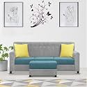 BRAXTON Rogenio 3 Seater Sofa with Puffy for Living Room (Teal Grey Fabric)