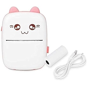 mini wireless bluetooth mobile printer - pocket thermal printer for picture photo label memo - paper printer with usb cable for studyandroidios smartphone - pink