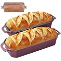 Flavehc Bread Pan Cast Iron Loaf Pan with Lid Bread Loaf Pan 13x5 Inch Enameled Cast Iron Sourdough Bread Pan,Magenta