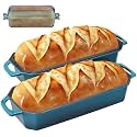 Flavehc Bread Pan Cast Iron Loaf Pan with Lid Bread Loaf Pan 13x5 Inch Enameled Cast Iron Sourdough Bread Pan,DarkCyan