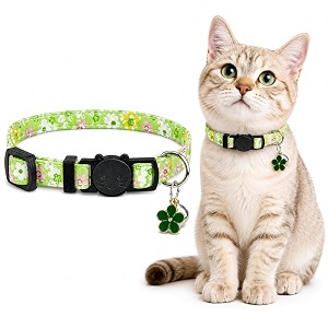 breakaway cat collar with bell adjustable floral cat collar for cats amp kittens green flower print kitten collar with flower charm soft safety pet collar for indoor outdoor cats