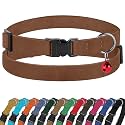 Breakaway Cat Collar Leather with Removable Bell - 13 Colors Available - Soft Adjustable Girl Boy Safety Lightweight Pet Kitten Collars Pink Brown Blue Green Red Orange Black (Cognac)