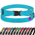 Breakaway Cat Collar Leather with Removable Bell - 13 Colors Available - Soft Adjustable Girl Boy Safety Lightweight Pet Kitten Collars Pink Brown Blue Green Red Orange Black (Aquamarine)